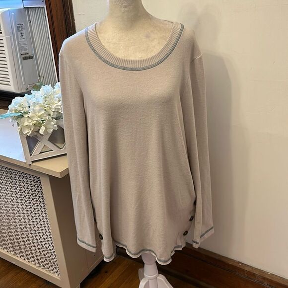 Michael Stars cream colored Anna side button tunic Size L New - Picture 1 of 12